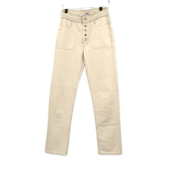 RE/Done Ecru Blanca Miro Stove Pipe Button Fly Cotton Straight Leg Jeans Size 24 - Picture 2 of 9